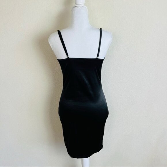 NWOT Black Satin Hook & Eye Corset Ruched Mini Dress - Picture 4 of 10